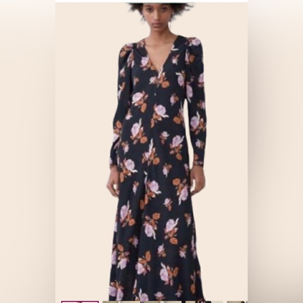 Zara Black Floral Long Sleeve Dress